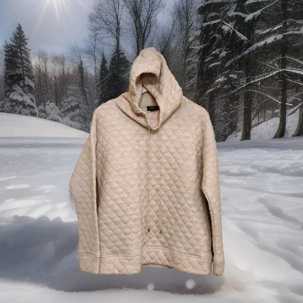 Jones New York Quilted Cowl Neck Pullover Hoodie Sweatshirt